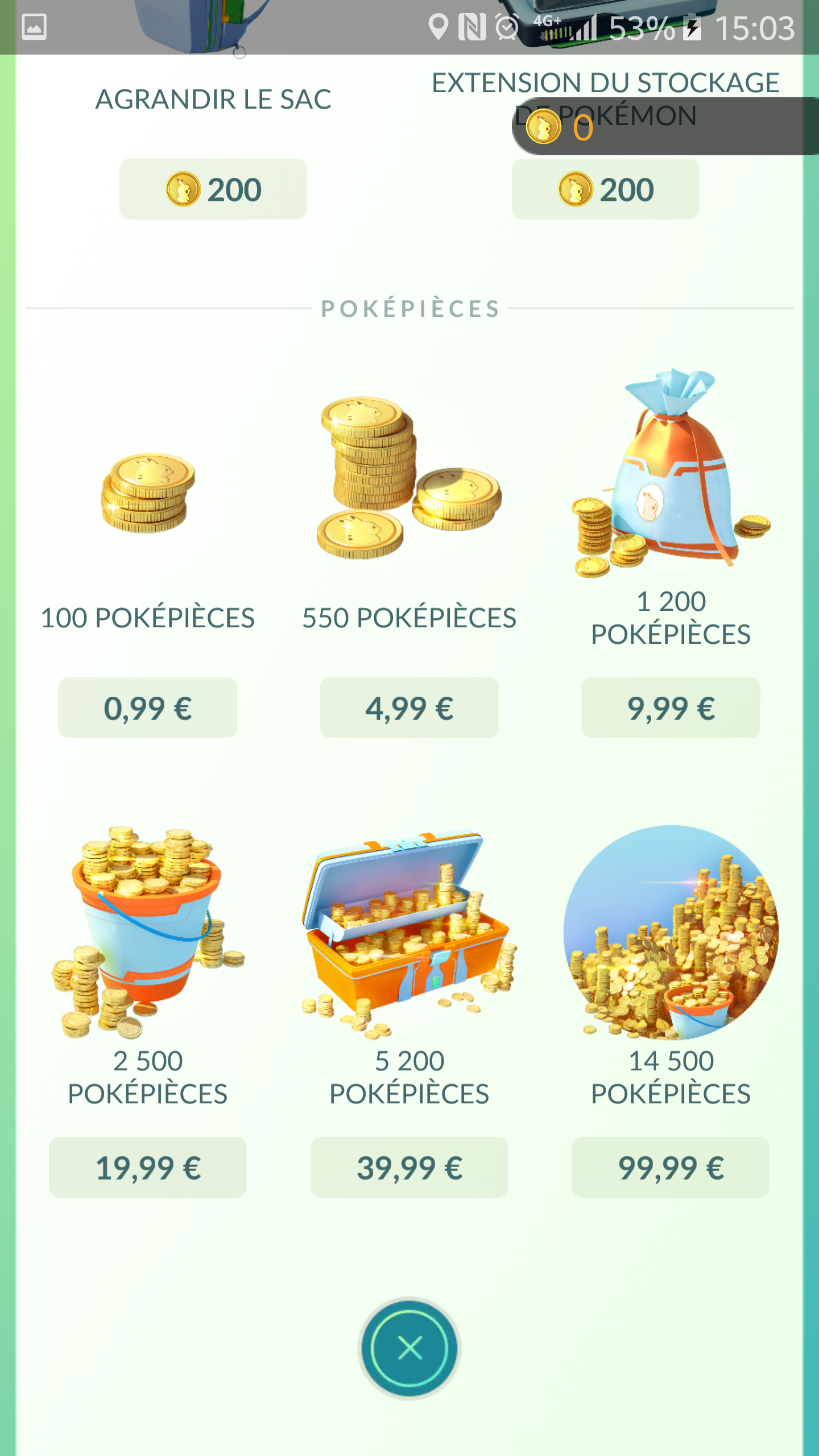 la boutique de pokémon GO 