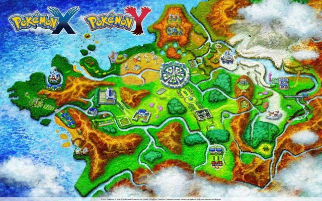 La carte de la région de Kalos dans Pokémon XY