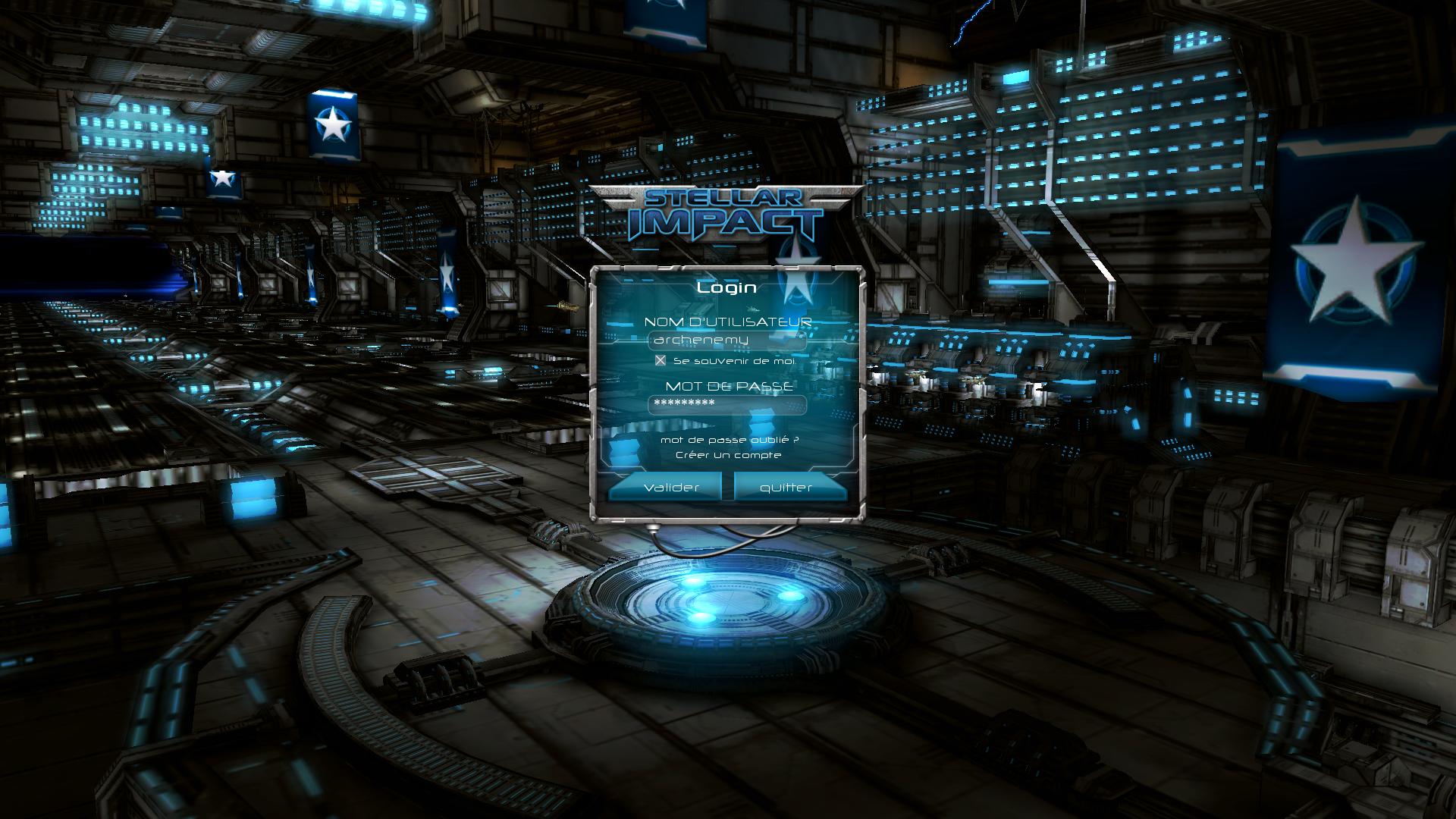 Interface d'accueil Stellar Impact