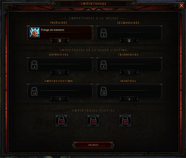 Le menu des compétrences