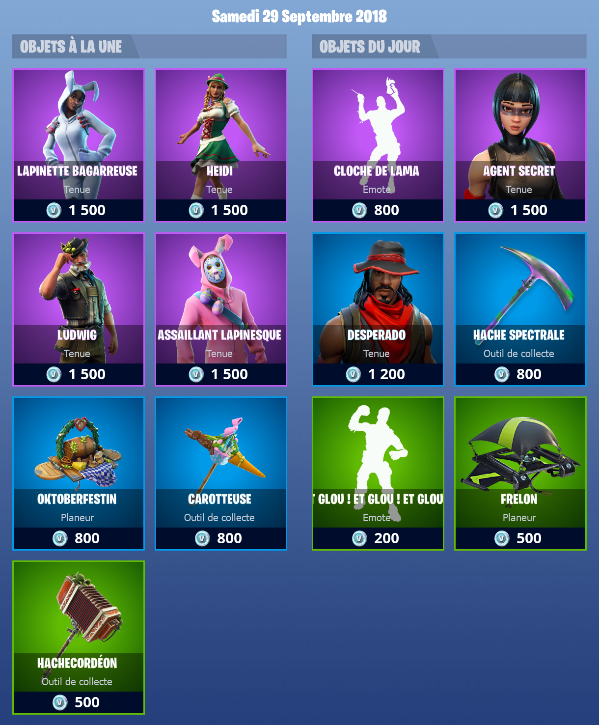 Fortnite boutique du 29 septembre Millenium Fortnite boutique du 29 septembre Millenium