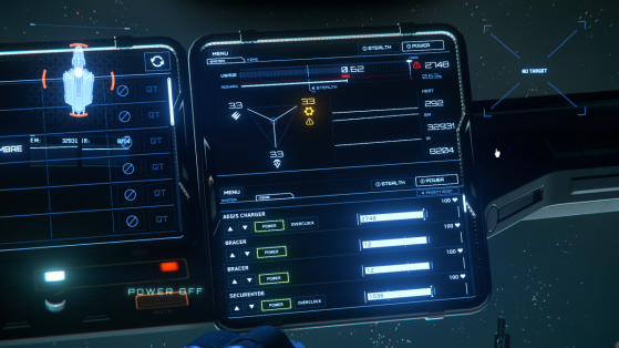 Onglet System (MFD-haut) et onglet Item (MFD-bas) du menu Power - Star Citizen