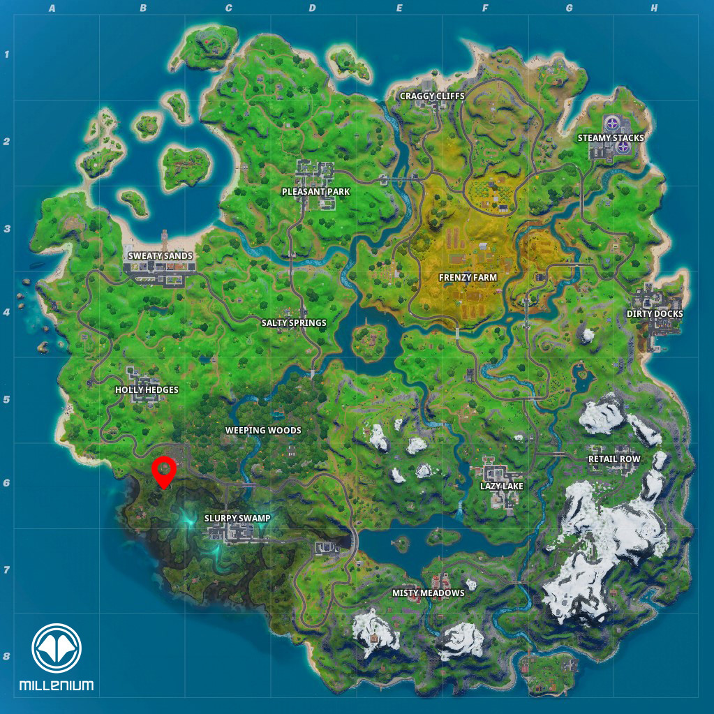 Fortnite Trouver le nain de jardin caché entre la scierie Logjam, la cabane en bois et l