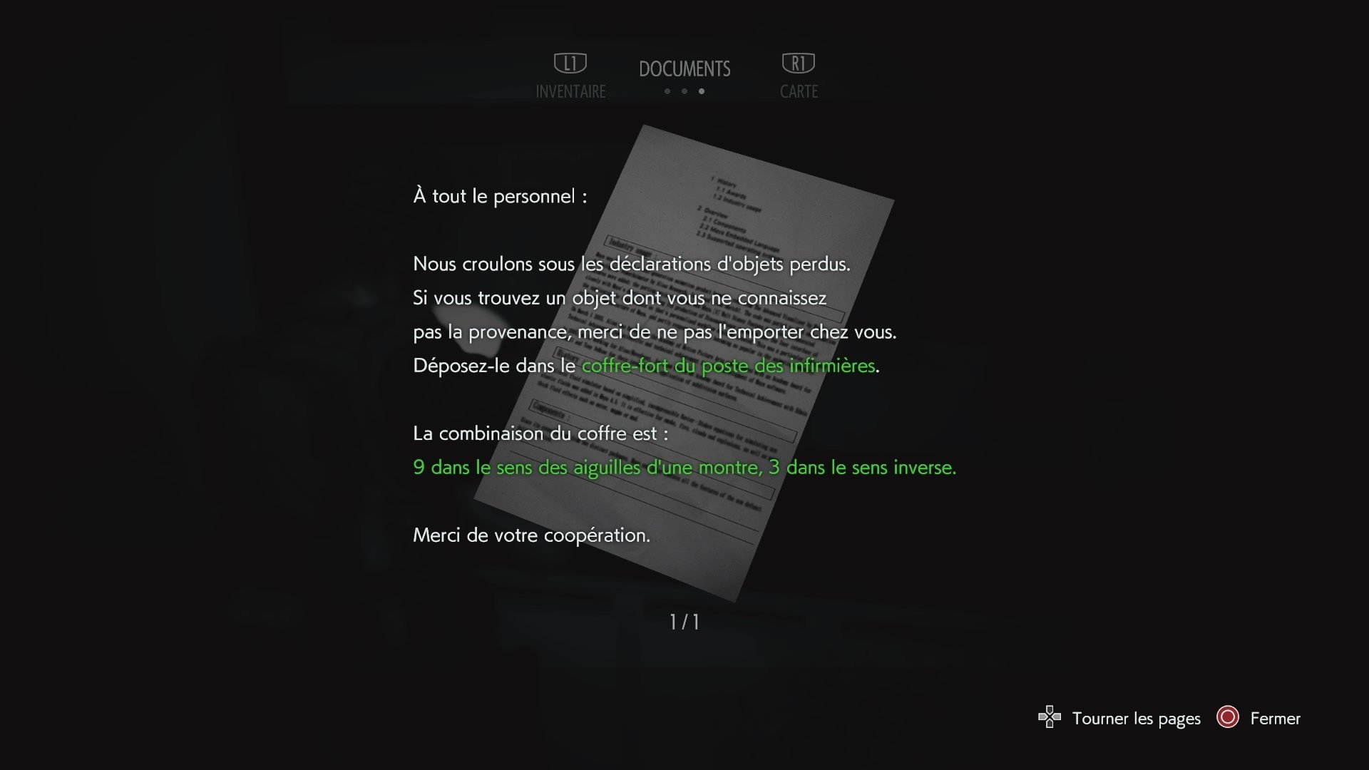 Soluce Resident Evil 3 Remake, code des coffres et combinaisons Millenium