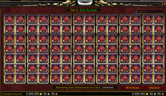 Je ne vois que des pièces d'or en barres dans cette banque de guilde - World of Warcraft