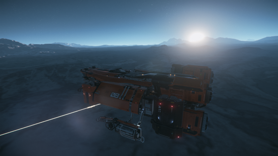 Le soleil se couche mais le mineur ne s'arrête pas. - Star Citizen