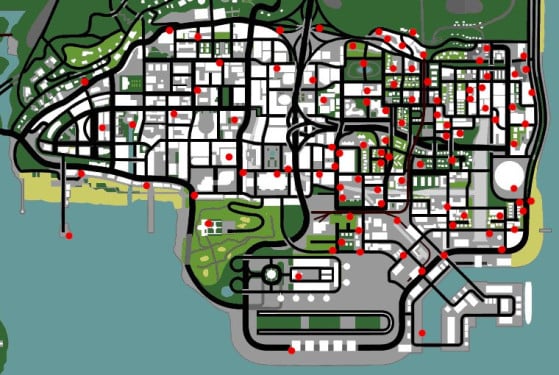 Position des Tags dans GTA San Andreas (cliquez pour zoomer) - GTA San Andreas