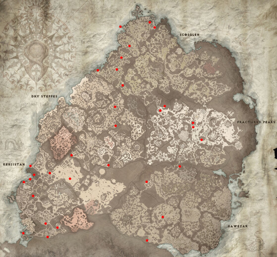 Carte de position des Offrandes torturées de mystère - Diablo IV