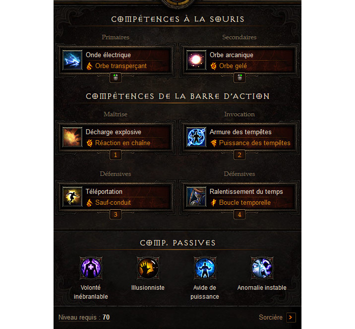 Compétences et runes Diablo 3 Build Sorcier Delsere Orbe Arcanique