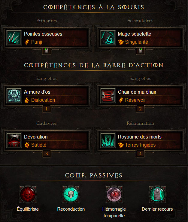 Détail des compétences & runes Diablo 3 Build Nécromancien Os de