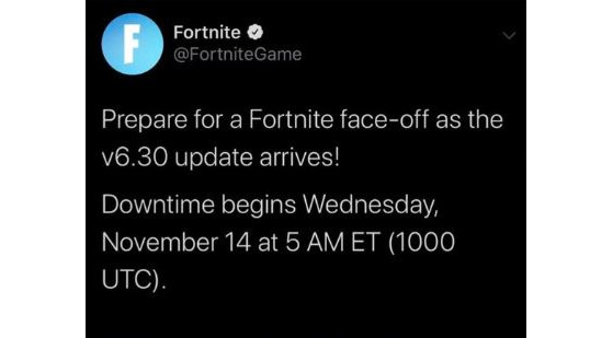 Un tweet d'Epic relatif à l'arrivée du patch 6.30, en 2018. - Fortnite : Battle royale