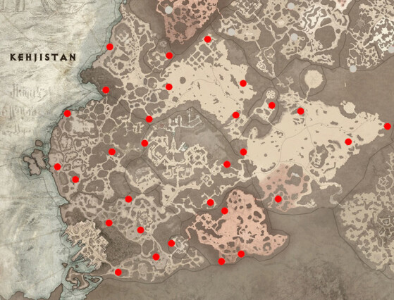 Position des Autels de Lilith dans la région du Kehjistan - Diablo IV