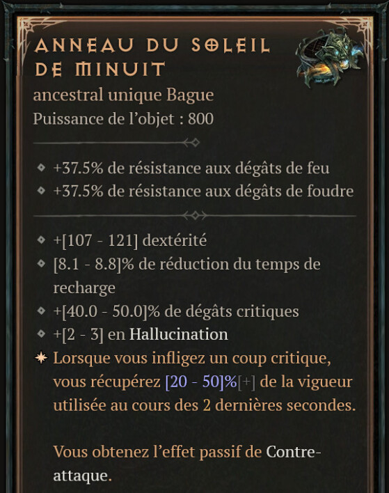 Anneau du soleil de minuit - Diablo IV