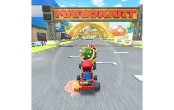 L'astuce consiste à suivre de près un kart adverse, jusqu'à créer une bulle d'aspiration. - Mario Kart Tour