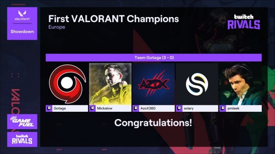 Valorant : Gotaga, Mickalow, Jbzz, Azox360 et pmleek champions Twitch Rivals