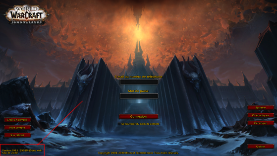 Ecran de connexion de Shadowlands. - World of Warcraft