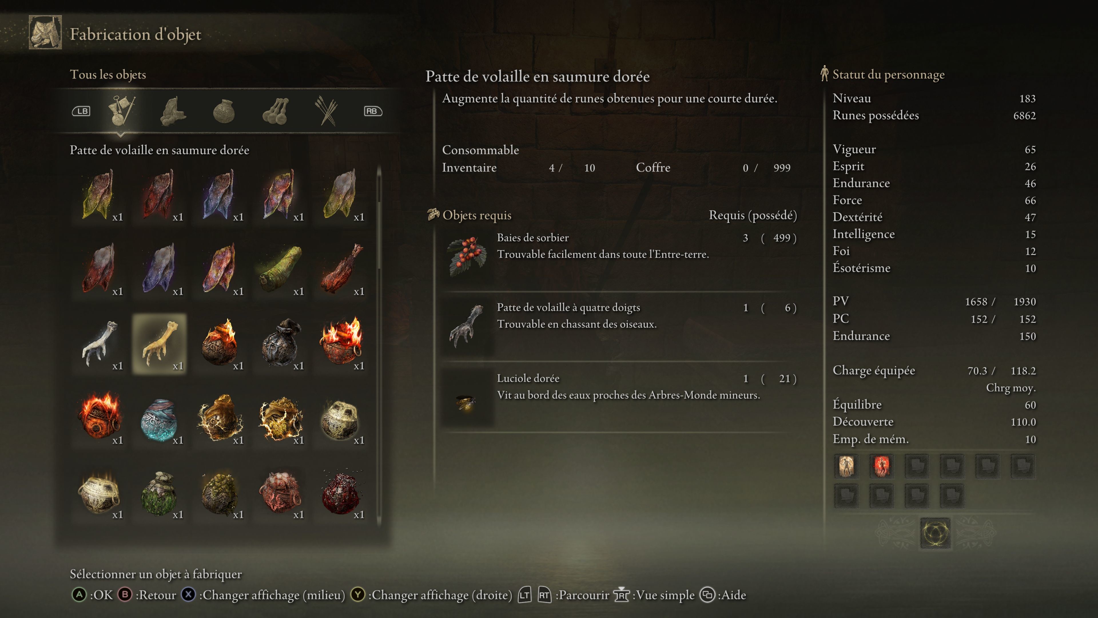 Patte de volaille en saumure dorée Elden Ring Position, recette, effet Millenium