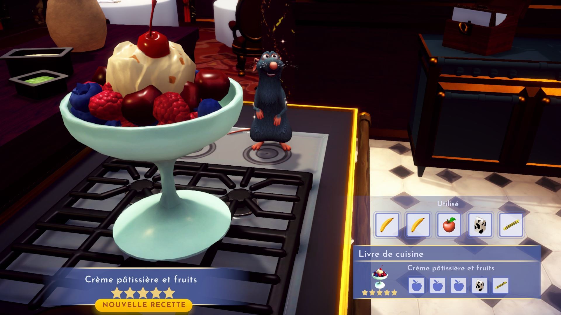 Recettes 5 étoiles Disney Dreamlight Valley Gombo, Banana Split, gâteau... Tous les plats