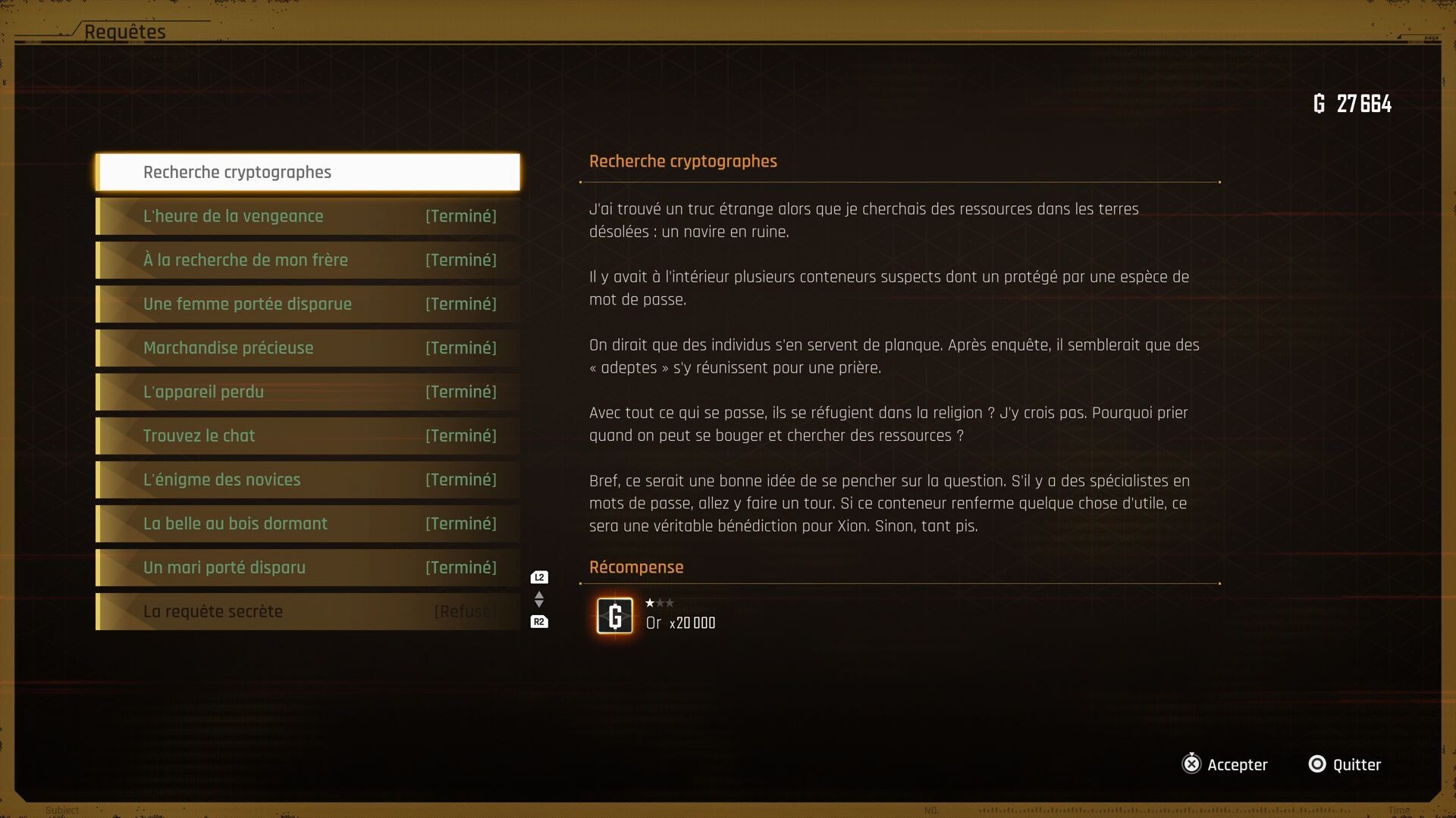 Recherche cryptographes Stellar Blade Où trouver le code du container ? Millenium