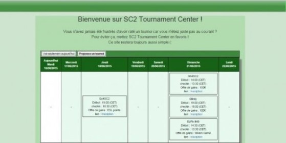 Un calendrier des tournois sc2