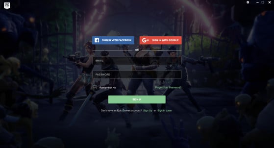 La page de connexion du compte sur le launcher - Fortnite : Battle royale