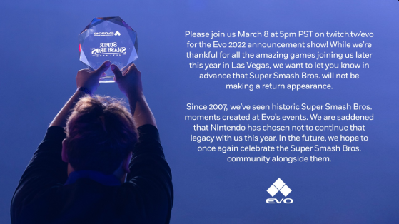 Communiqué officiel de l'EVO - Super Smash Bros. Ultimate, SSBU