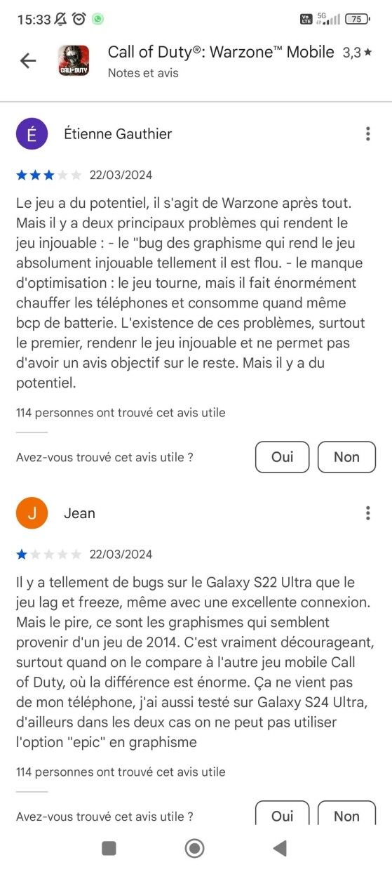 Commentaires sur Android - Call of Duty : Warzone 2