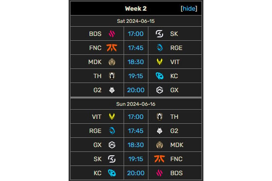 matchs de la semaine 2 en LEC - League of Legends