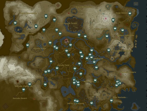 La carte des puits d'Hyrule - The Legend of Zelda : Tears of the Kingdom