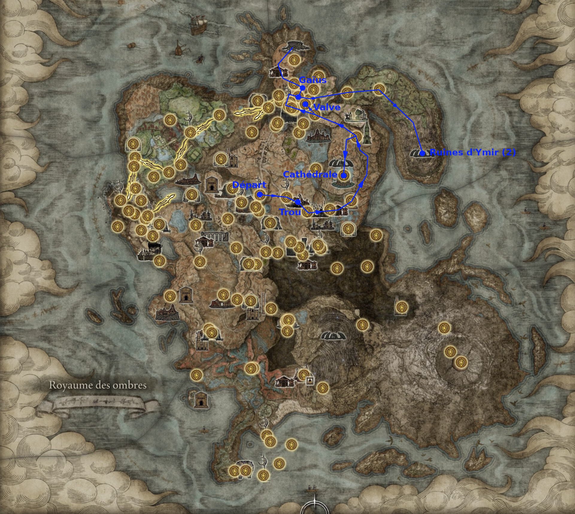 Itinéraires à suivre sur la carte Elden Ring Shadow of the Erdtree comment atteindre tous les