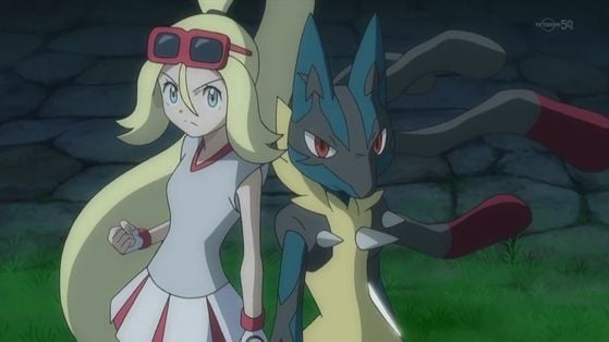 Korinna et Lucario dans la série animée Pokémon - Légendes Pokémon Z-A