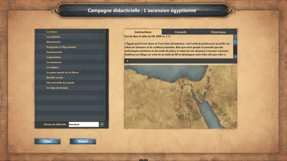 Comme dans le jeu original, la campagne des Egyptiens fait office de tutoriel, afin de bien appréhender les bases du jeu. - Millenium