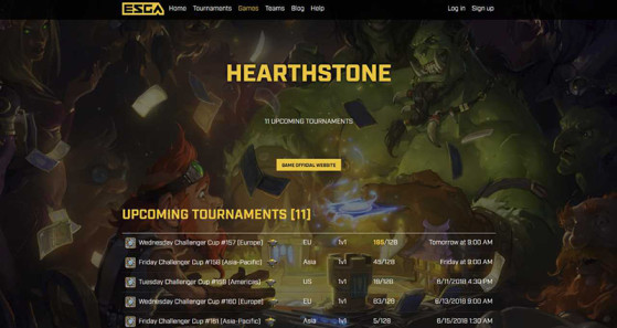 Page d'accueil du site ESGA.gg - Hearthstone
