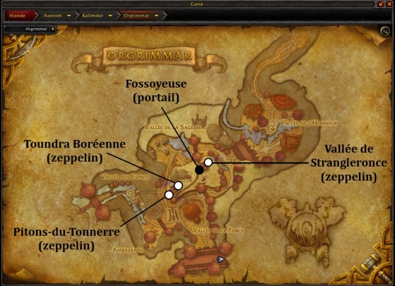 Orgrimmar, emplacements du portail et des zeppelins sur les hauteurs de la ville - World of Warcraft