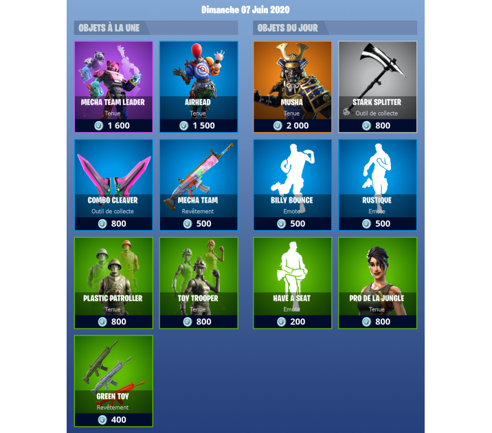 Boutique Fortnite du 7 juin 2020 Millenium