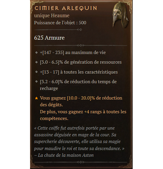 Cimier Arlequin, alias le Shako - Diablo IV
