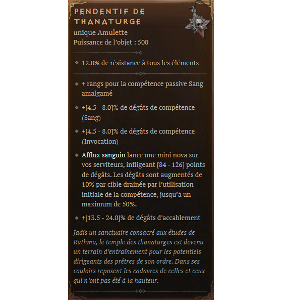 Pendentif de Thanaturge - Diablo IV