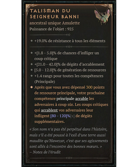 Talisman du seigneur banni - Diablo IV