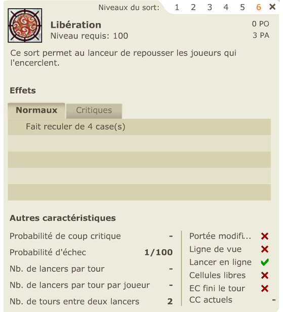 Dégâts du sort Libération au niveau 6 - Dofus Rétro
