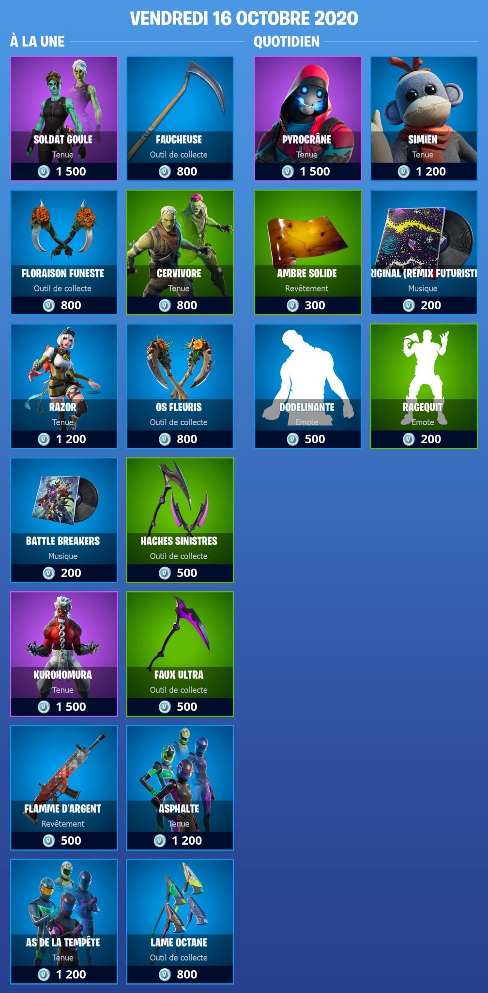 Fortnite le skin Goule dans la boutique du 16 octobre 2020 Millenium