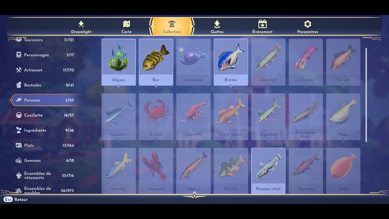 Poissons Disney Dreamlight Valley Crabe, Crevette, Morue... La liste complète et où les