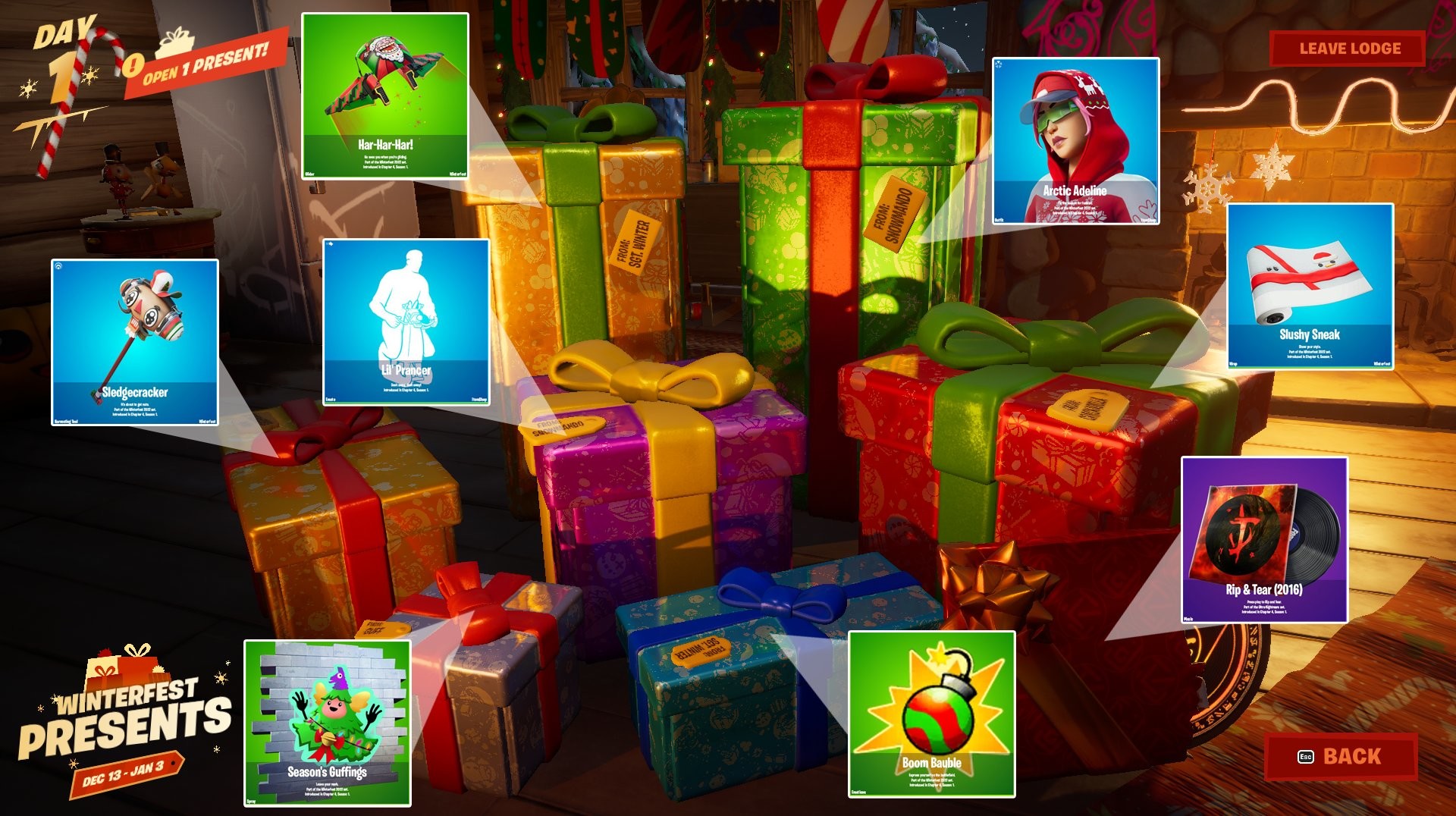Fortnite Cadeaux hivernaux 2022 : au Chalet douillet, quel objet est