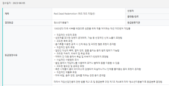 Game Rating and Administration Committee of Korea - Red Dead Redemption - Millenium