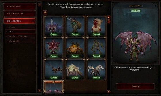 L'onglet des mascottes dans Diablo 3 - Diablo IV