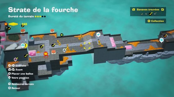 Emplacement du Parcours Défi 1 de la Strate de la Fourche - Donkey Kong Bananza