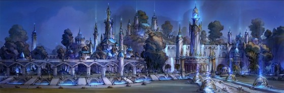 Un concept art de la ville de Suramar - World of Warcraft