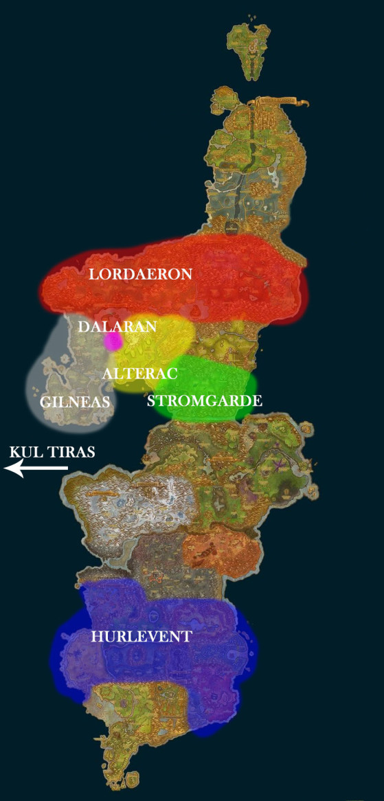 Carte des Royaumes de l'Est avec les 7 Nations Humaines - World of Warcraft