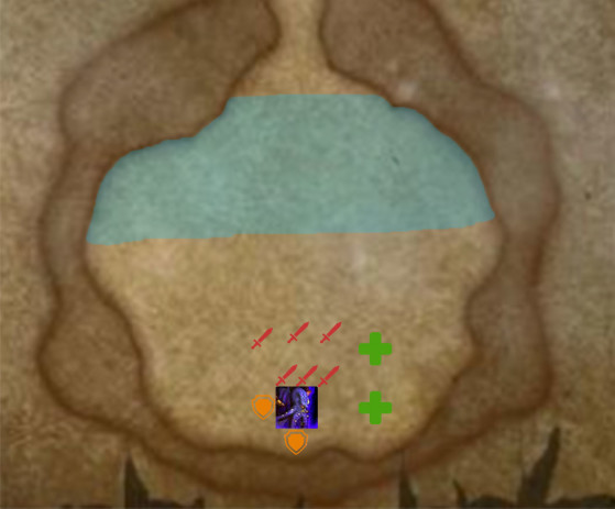 La zone bleue symbolise la 'zone safe' pour faire exploser la Ruine imminente - World of Warcraft