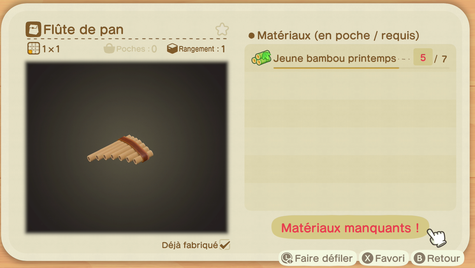 Animal Crossing New Horizons ocarina et flûte de pan, comment les