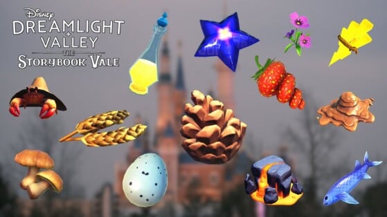 Ingrédients Storybook Vale : Poissons, gemmes, fleurs... Toutes les ressources du DLC Disney Dreamlight Valley